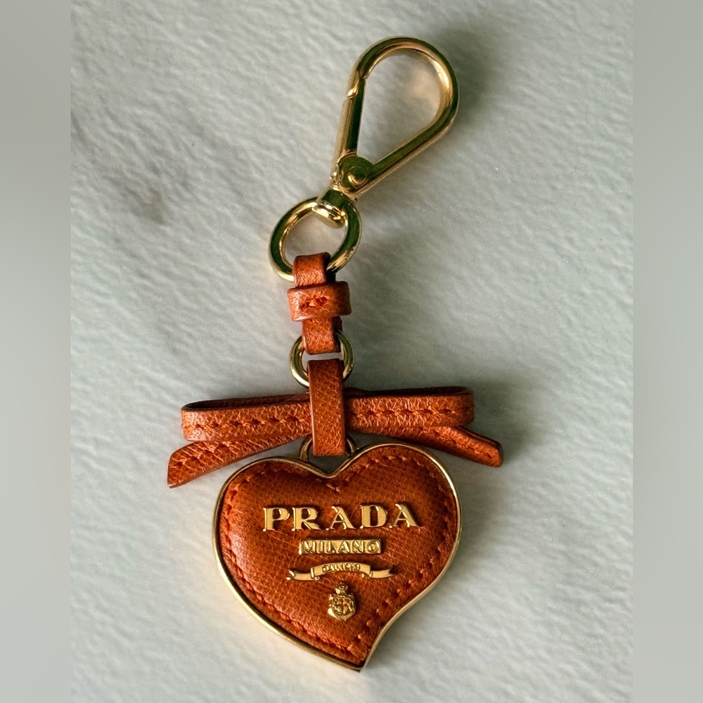 Prada Orange Leather Heart Keychain Bag Charm with COA - Picture 2 of 4